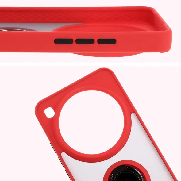 Etui z uchwytem na palec Bizon Case Hybrid Ring do Xiaomi 15 Ultra przydymione z czerwoną ramką