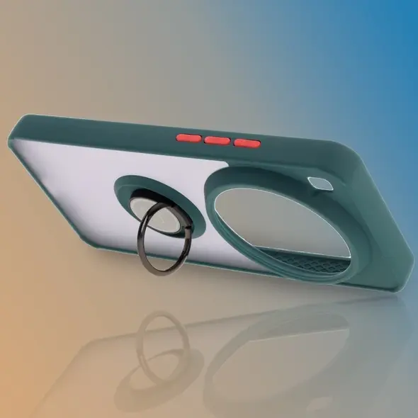 Etui z uchwytem na palec Bizon Case Hybrid Ring do Xiaomi 15 Ultra przydymione z ciemnozieloną ramką