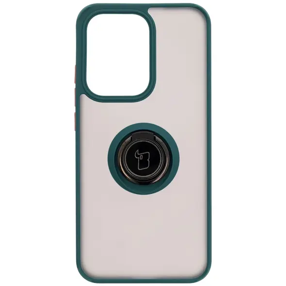 Etui z uchwytem na palec Bizon Case Hybrid Ring do Oppo Reno13 przydymione z ciemnozieloną ramką