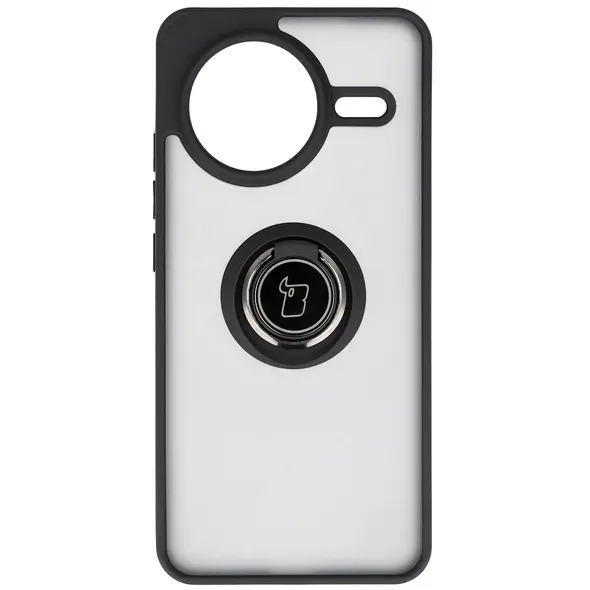 Etui z uchwytem na palec Bizon Case Hybrid Ring do Xiaomi POCO F7 Pro przydymione z czarną ramką