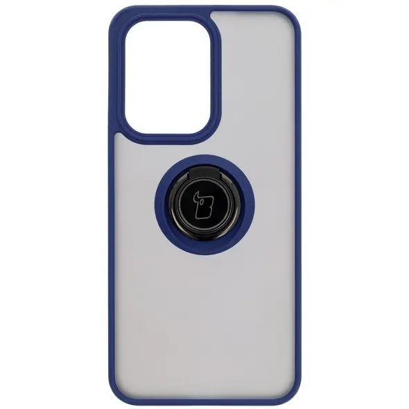 Etui z uchwytem na palec Bizon Case Hybrid Ring do Oppo Reno13 Pro przydymione z granatową ramką
