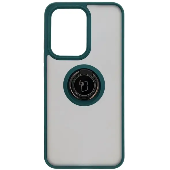 Etui z uchwytem na palec Bizon Case Hybrid Ring do Oppo Reno13 Pro przydymione z ciemnozieloną ramką