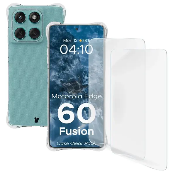 Etui + 2x folia na ekran Bizon Case Clear Pack do Motorola Edge 60 Fusion / Edge 60