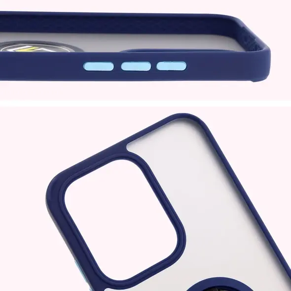 Etui z uchwytem na palec Bizon Case Hybrid Ring do Oppo Reno13 przydymione z granatową ramką