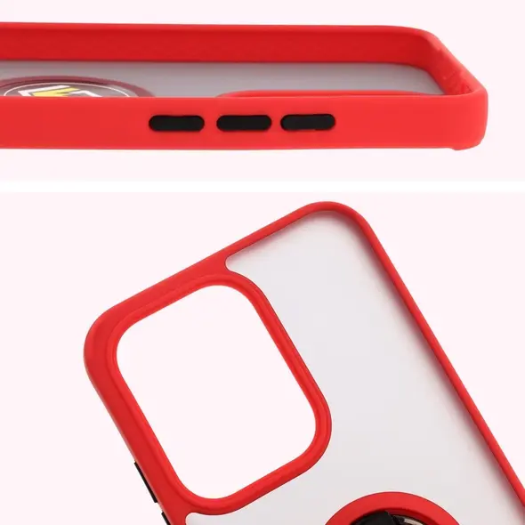 Etui z uchwytem na palec Bizon Case Hybrid Ring do Oppo Reno13 przydymione z czerwoną ramką