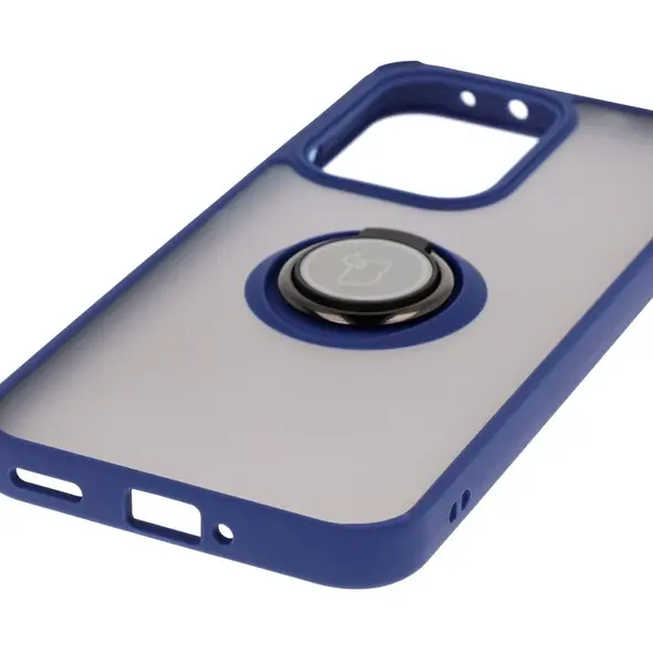Etui z uchwytem na palec Bizon Case Hybrid Ring do Oppo Reno13 przydymione z granatową ramką