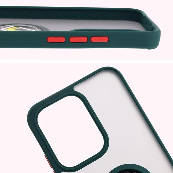 Etui z uchwytem na palec Bizon Case Hybrid Ring do Oppo Reno13 przydymione z ciemnozieloną ramką