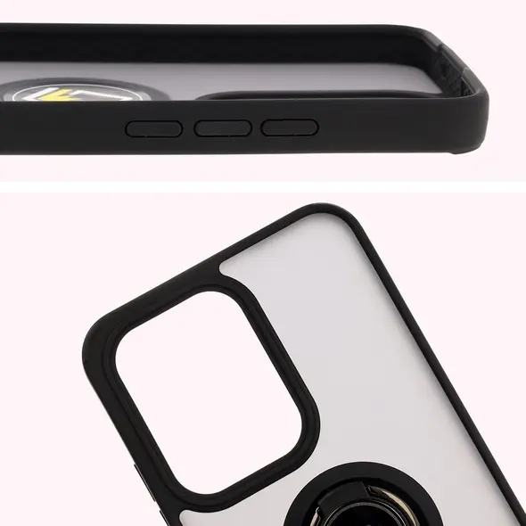 Etui z uchwytem na palec Bizon Case Hybrid Ring do Oppo Reno13 Pro przydymione z czarną ramką