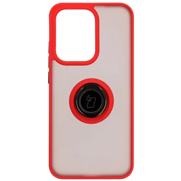 Etui z uchwytem na palec Bizon Case Hybrid Ring do Oppo Reno13 przydymione z czerwoną ramką