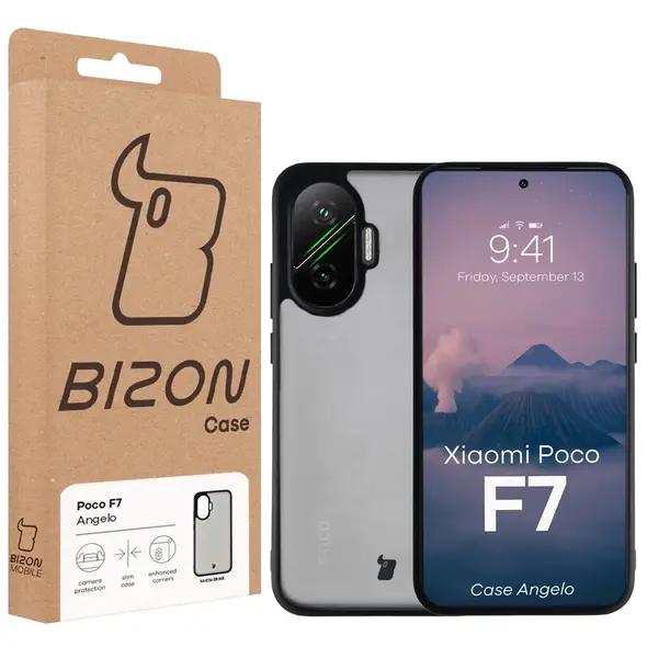 Etui Bizon Case Angelo do Xiaomi POCO F7 przydymione z czarną ramką