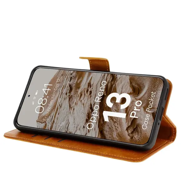 Etui z klapką Bizon Case Pocket do Oppo Reno13 Pro brązowe