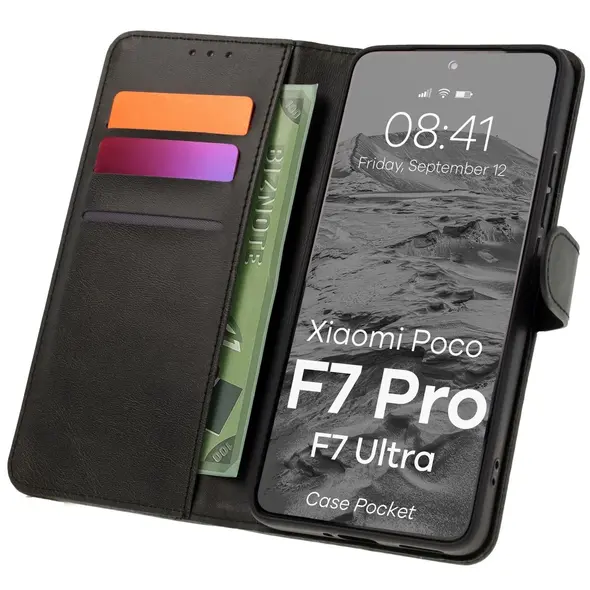 Etui z klapką Bizon Case Pocket do Xiaomi POCO F7 Pro / F7 Ultra czarne