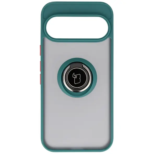 Etui z uchwytem na palec Bizon Case Hybrid Ring do Google Pixel 10 / 10 Pro przydymione z ciemnozieloną ramką
