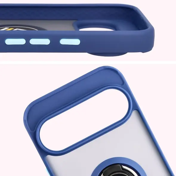 Etui z uchwytem na palec Bizon Case Hybrid Ring do Google Pixel 10 / 10 Pro przydymione z granatową ramką