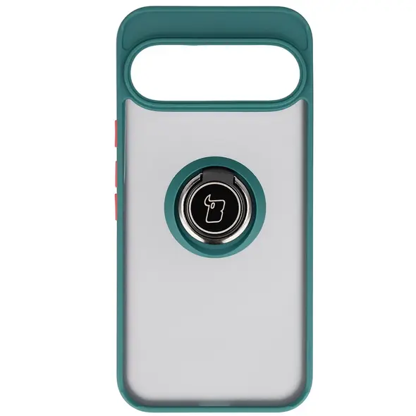 Etui z uchwytem na palec Bizon Case Hybrid Ring do Google Pixel 10 Pro XL przydymione z ciemnozieloną ramką