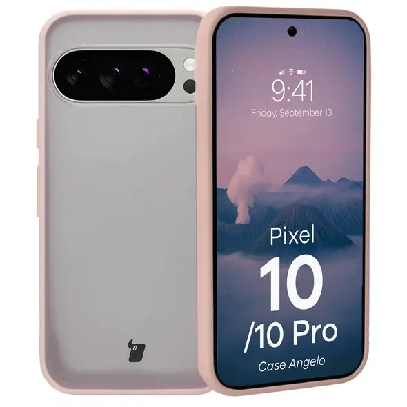 Etui Bizon Case Angelo do Google Pixel 10 / 10 Pro półprzezroczyste z różową ramką