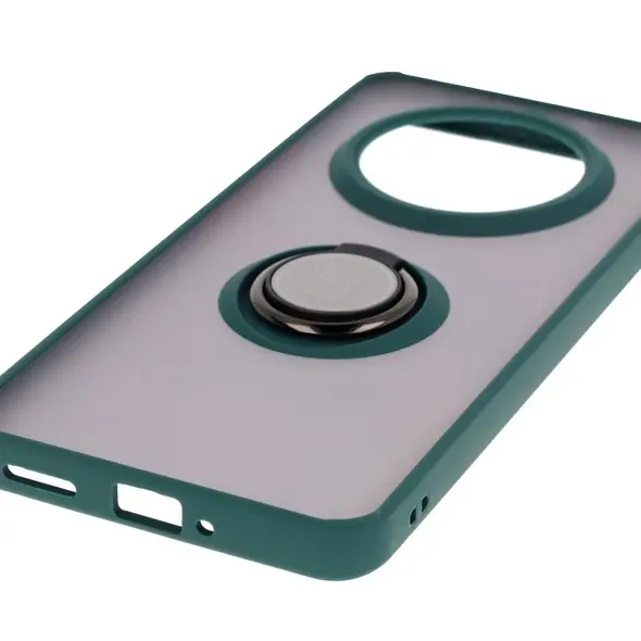 Etui z uchwytem na palec Bizon Case Hybrid Ring do Realme 14 Pro 5G przydymione z ciemnozieloną ramką