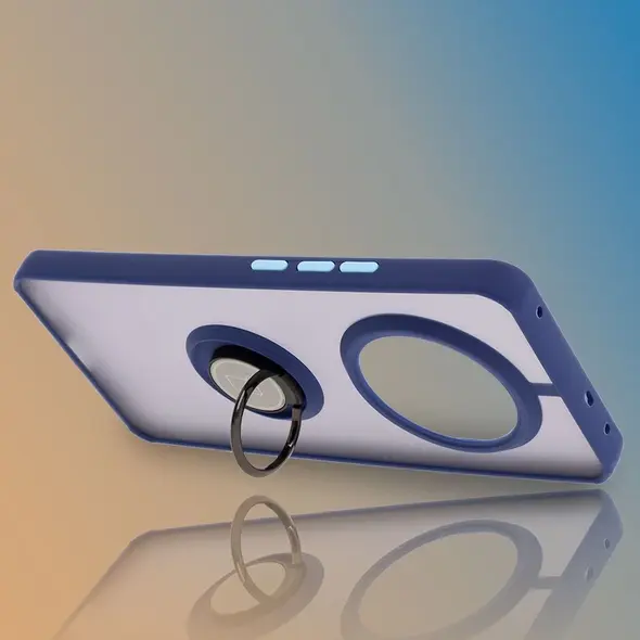 Etui z uchwytem na palec Bizon Case Hybrid Ring do Realme 14 Pro 5G przydymione z granatową ramką
