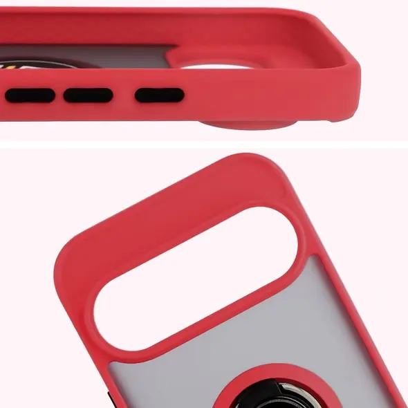 Etui z uchwytem na palec Bizon Case Hybrid Ring do Google Pixel 10 / 10 Pro przydymione z czerwoną ramką
