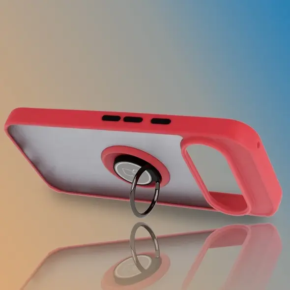 Etui z uchwytem na palec Bizon Case Hybrid Ring do Google Pixel 10 / 10 Pro przydymione z czerwoną ramką