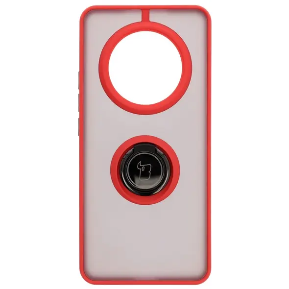 Etui z uchwytem na palec Bizon Case Hybrid Ring do Realme 14 Pro 5G przydymione z czerwoną ramką