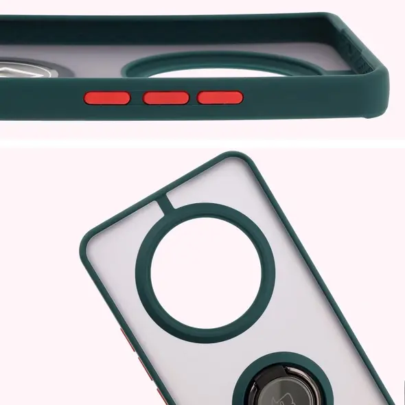 Etui z uchwytem na palec Bizon Case Hybrid Ring do Realme 14 Pro 5G przydymione z ciemnozieloną ramką