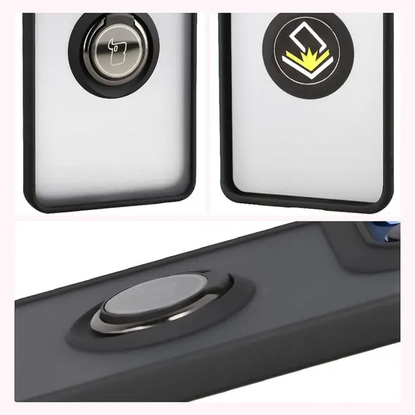 Etui z uchwytem na palec Bizon Case Hybrid Ring do Motorola Edge 60 Fusion / 60 przydymione z czarną ramką