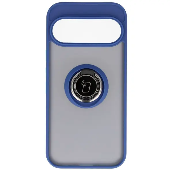 Etui z uchwytem na palec Bizon Case Hybrid Ring do Google Pixel 10 / 10 Pro przydymione z granatową ramką