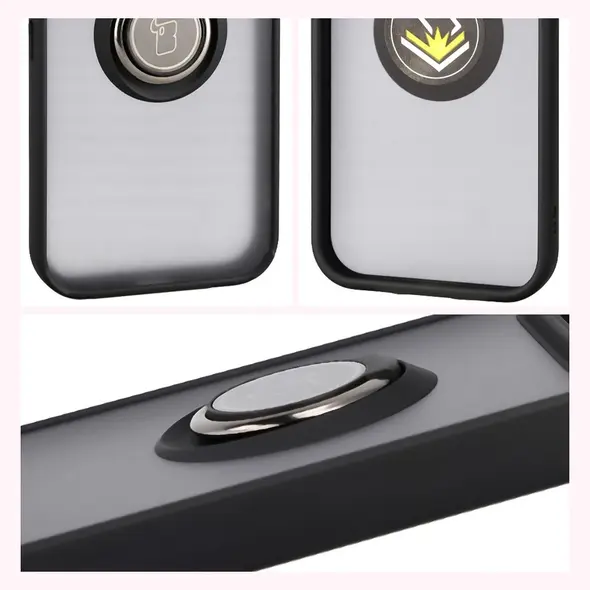 Etui z uchwytem na palec Bizon Case Hybrid Ring do Google Pixel 10 / 10 Pro przydymione z czarną ramką
