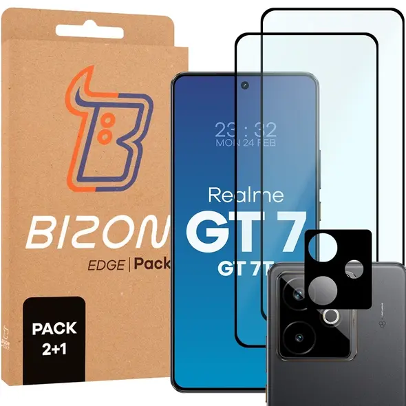 2x szkło na ekran + 1x szkło na aparat Bizon Edge 2 Pack do Realme GT 7 / 7T