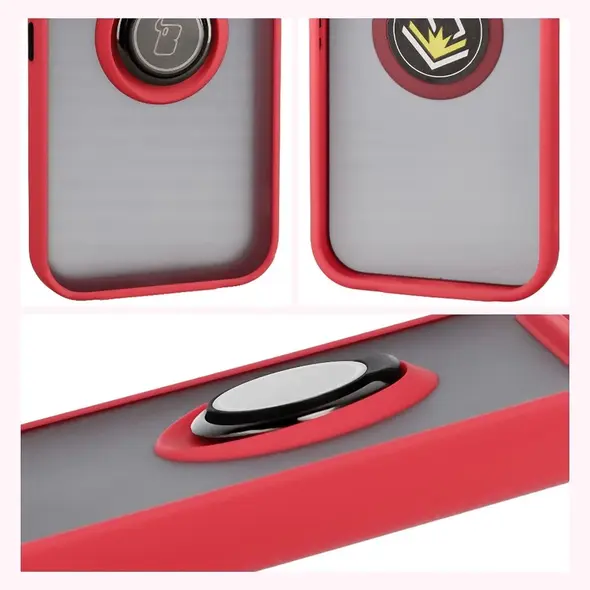 Etui z uchwytem na palec Bizon Case Hybrid Ring do Google Pixel 10 / 10 Pro przydymione z czerwoną ramką