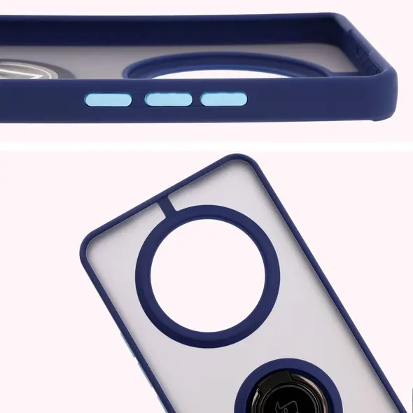 Etui z uchwytem na palec Bizon Case Hybrid Ring do Realme 14 Pro 5G przydymione z granatową ramką
