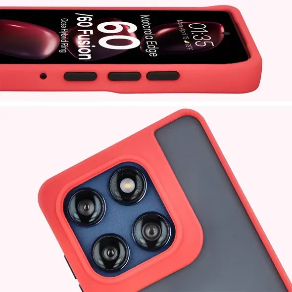 Etui z uchwytem na palec Bizon Case Hybrid Ring do Motorola Edge 60 Fusion / 60 przydymione z czerwoną ramką