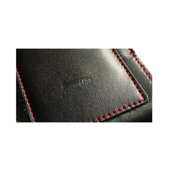 Skórzane etui na szyję / do paska / do szlufki kabura pionowa LURESKO HECTOR XXL 167x78x10mm (czarny gładki czerwona nić czerwony środek)
