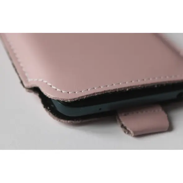 Skórzane etui wsuwane LURESKO NEW LILLA XXXL wsuwka na telefon 6.5' - 6.9' (różowy gładki biała nić)