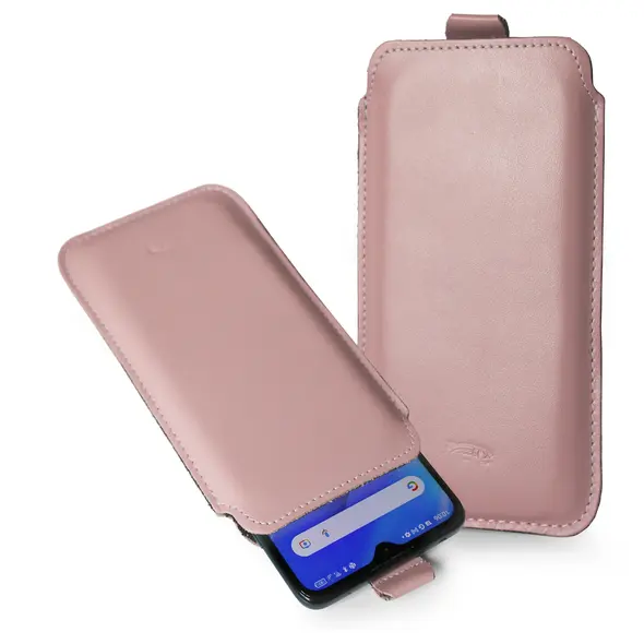 Skórzane etui wsuwane LURESKO LILLA XXXL wsuwka na telefon 6.5' - 6.9' (różowy gładki biała nić)