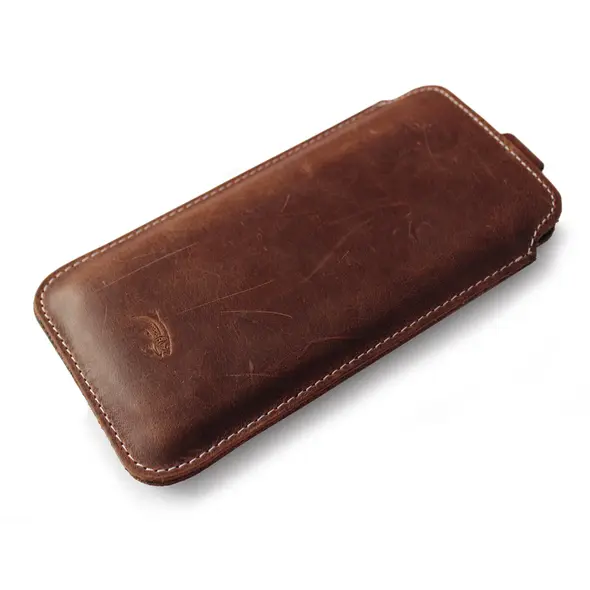 Skórzane etui wsuwane LURESKO NEW LILLA XXXL wsuwka na telefon 6.5' - 6.9' (brąz vintage biała nić)