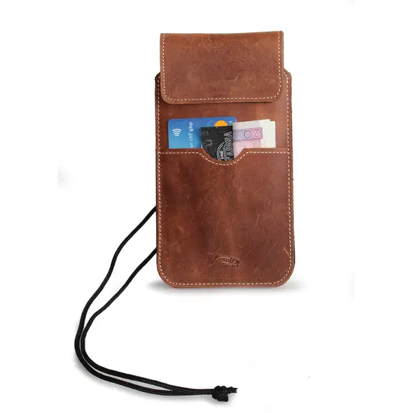 Skórzane etui LURESKO VISSA 4XL na szyję 170x80x9mm (brązowy vintage biała nić)