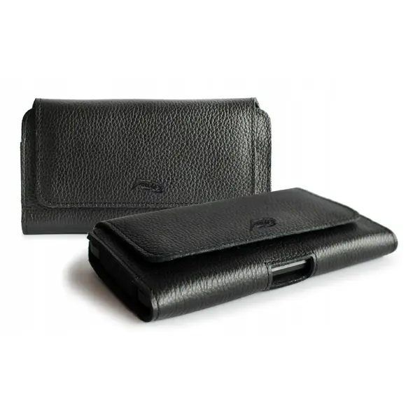 Skórzana kabura LURESKO FREYA XL do paska etui na telefon 165x82x10mm (czarny karbowany czarna nić)