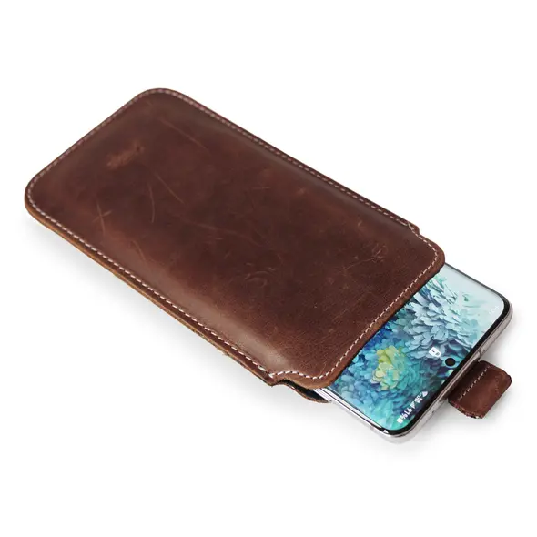 Skórzane etui wsuwane LURESKO LILLA 4XL wsuwka na telefon do 7' cali pokrowiec skórzany (brąz vintage biała nić)