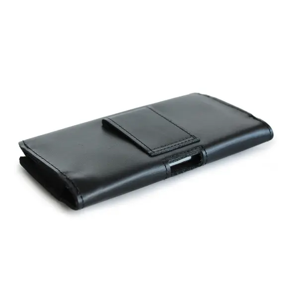 Skórzana kabura LURESKO FREYA XXL do paska etui na telefon 170x82x10mm (czarny gładki czarna nić)