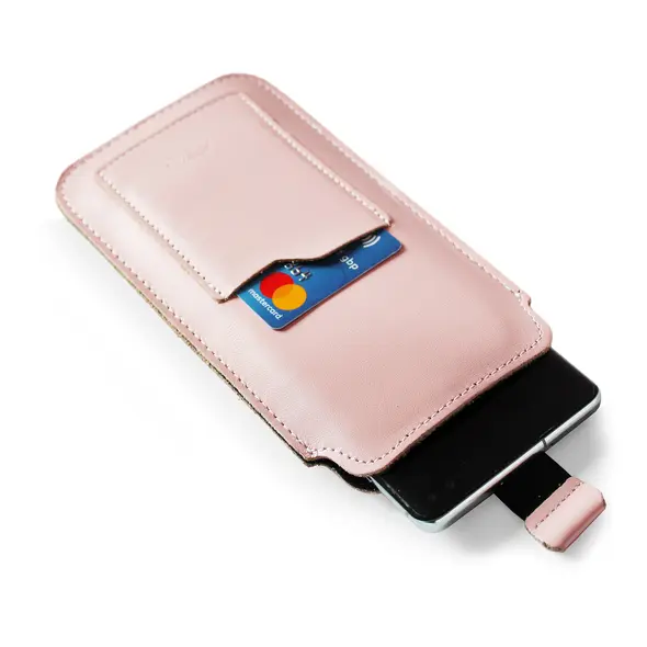 Skórzane etui uniwersalne LURESKO ASTER XXXL z oczkiem na smycz wsuwka na telefon 6.5' - 6.9' (różowy gładki biała nić)