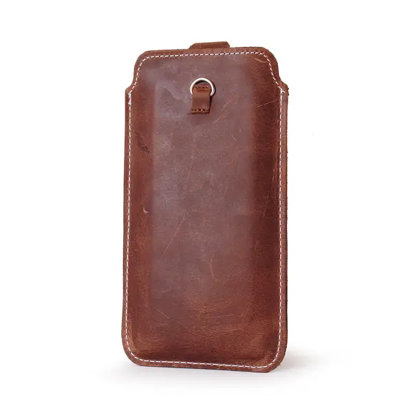 Skórzane etui uniwersalne LURESKO ASTER XXL z oczkiem na smycz wsuwka na telefon 5.8' - 6.1' (brąz vintage biała nić)