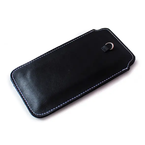 Skórzane etui uniwersalne LURESKO ASTER 4XL z oczkiem na smycz wsuwka na telefon do 7' (czarny gładki biała nić)