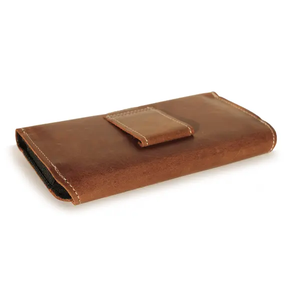 Skórzana kabura LURESKO FREYA XL do paska etui na telefon 165x82x10mm (brąz vintage biała nić)