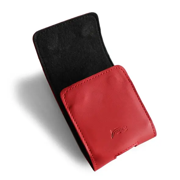 Skórzane etui ochronne LURESKO FLIP SLEEVE M do Samsung Galaxy Z Flip 3/4/5/6 Motorola Razr 50 / 40 Ultra Huawei Pocket (czerwony gładki czerwona nić)