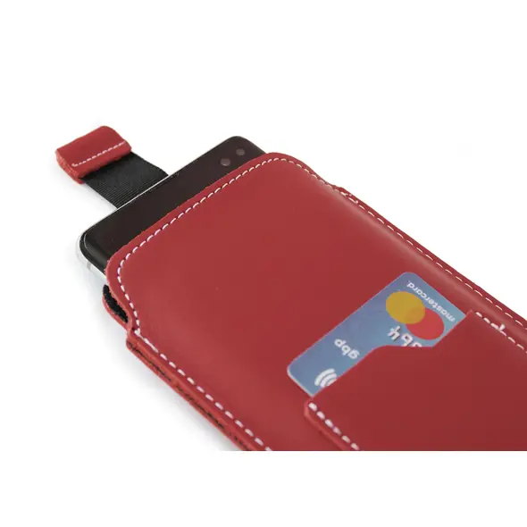Skórzane etui uniwersalne z oczkiem na smycz LURESKO NEW ASTER XXXL wsuwka na telefon 6.5' - 6.9' (czerwony biała nić)