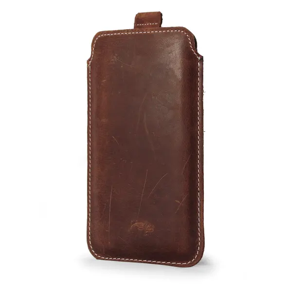 Skórzane etui wsuwane LURESKO LILLA XXXL wsuwka na telefon 6.5' - 6.9' (brąz vintage biała nić)