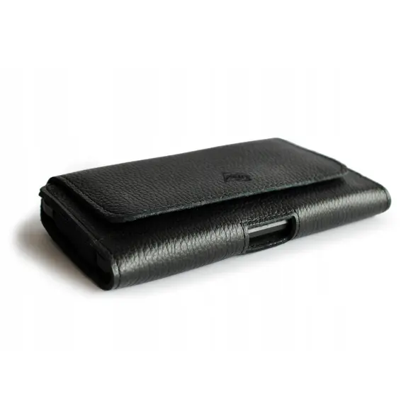 Skórzana kabura LURESKO FREYA XXL do paska etui na telefon 170x82x10mm (czarny karbowany czarna nić)