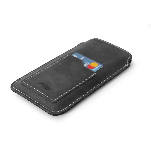 Skórzane etui uniwersalne LURESKO ASTER XXXL z oczkiem na smycz wsuwka na telefon 6.5' - 6.9' (szary vintage biała nić)